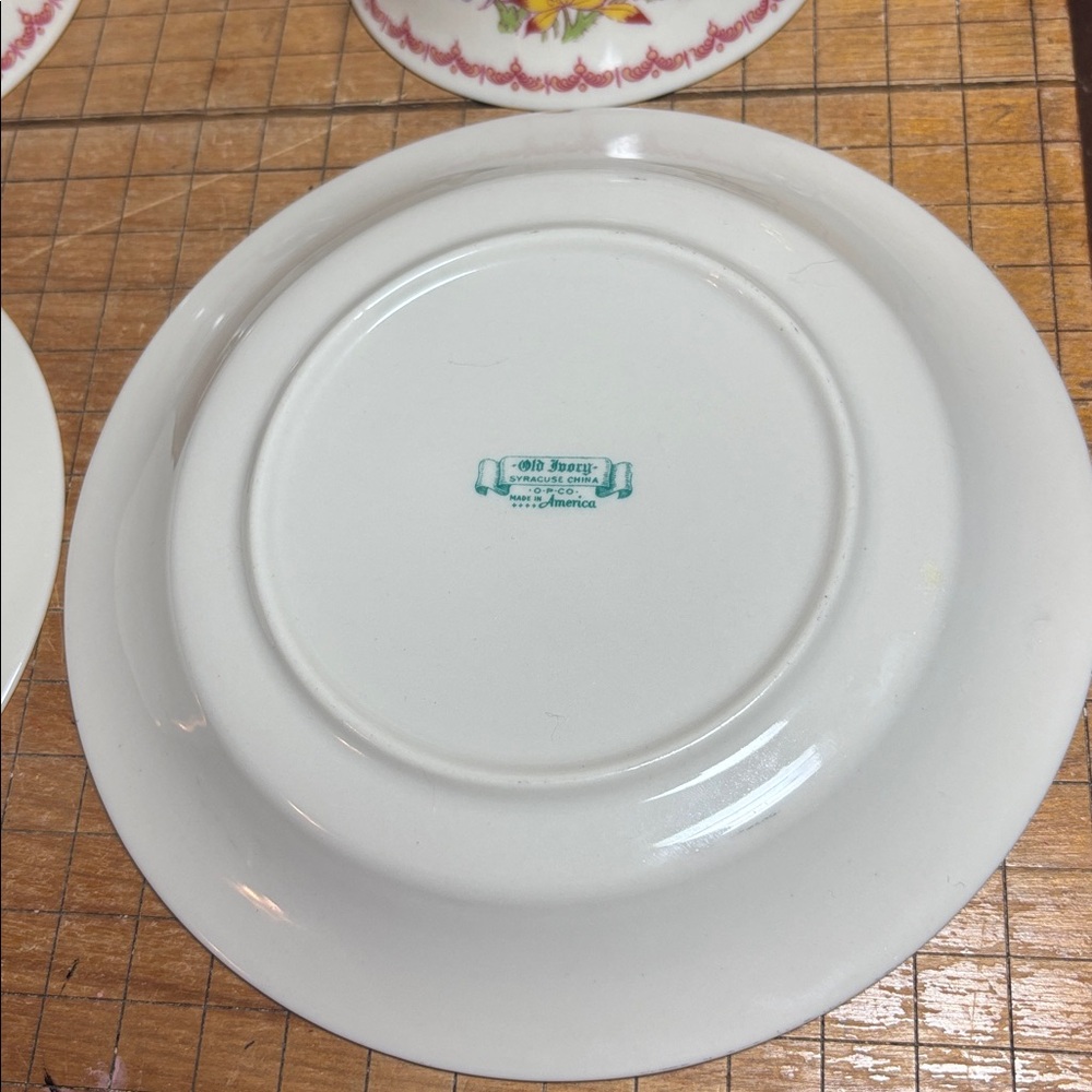 Old Ivory Syracuse 2 Cup 2 Saucers Bombay Pattern Exotic Floral Colorful Bird - Picture 16 of 17